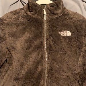Brown north face fuzzy zip up